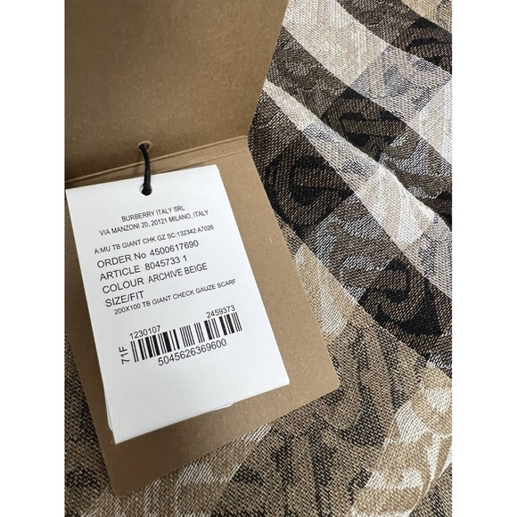 New Burberry Check motif TB monogram wool and silk blend scarf - Picture 8 of 11